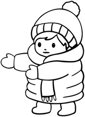패딩입은 여자아이-라인그림