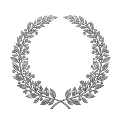 Elegant Silver Laurel Wreath with Flowers for Awards and Heraldry