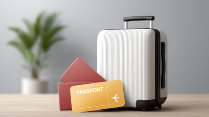 Passport, suitcase, visa displayed hope for travel adventure