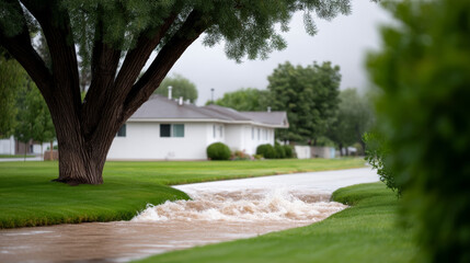 Floodwater rushes through neighborhood, creating sense of unease
