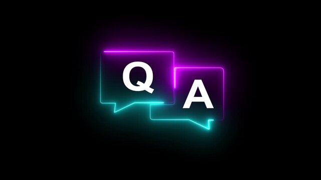 q and a question and answer animated session icon neon 4k screen Animated. Question and Answer the letters Q and A. Speech bubbles with Question and Answer icon isolated on black background. 4k video