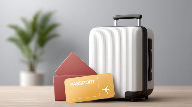 Passport, suitcase, visa displayed hope for travel adventure