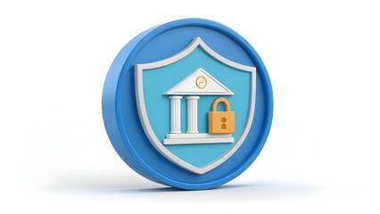 Secure banking shield with padlock and clock