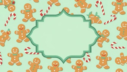 Gingerbread Man and Candy Cane Christmas Pattern Background with Copy Space.