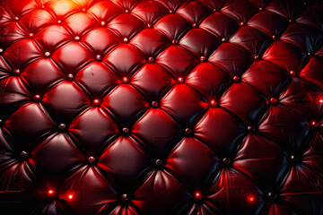 Fototapeta premium Macro View of Red Diamond Quilted Leather with Detailed Stitching and Texture