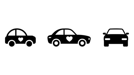 Black car icons with heart symbol