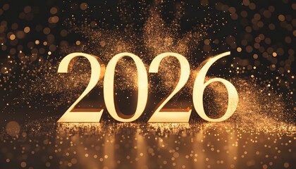 2026 New Year Banner with Festive Golden Glitter and Shimmering Dust