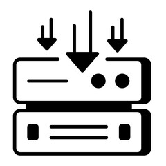 An outline style icon depicting data download