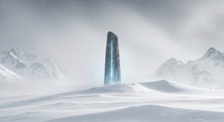 Mysterious Glowing Monolith in a Snowy Arctic Landscape.