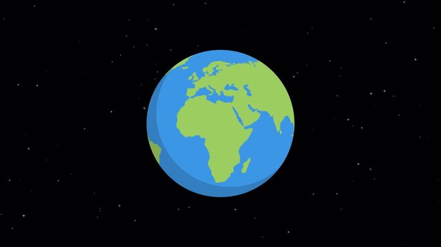 Earth cartoon planet rotating in space background. 4k flat cartoon animation video