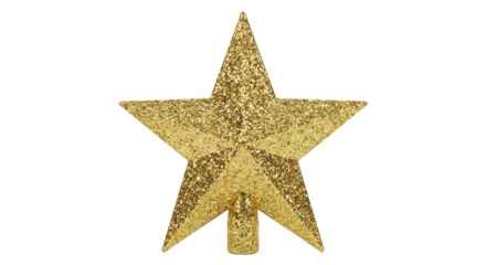 Golden glitter Christmas tree topper star isolated on white background