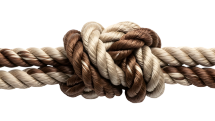 Brown and beige ropes tied in a knot isolated on a transparent background brown rope thick rope