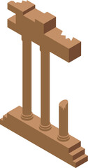 Naklejka premium Isometric view of ancient temple ruins with broken pillars, showcasing historical decay and architectural remnants