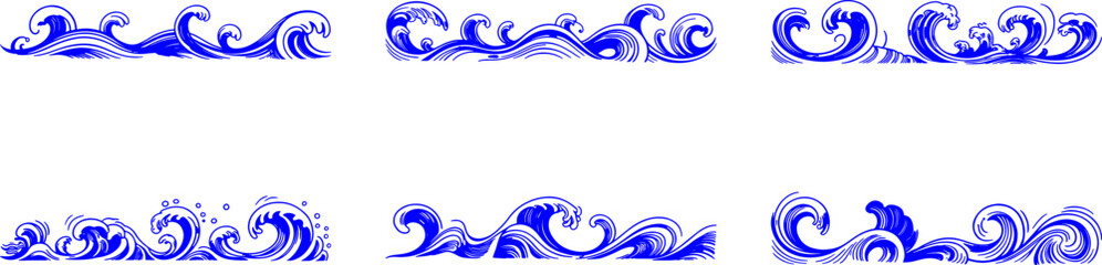 Naklejka premium Blue Sea Wave Seamless Border