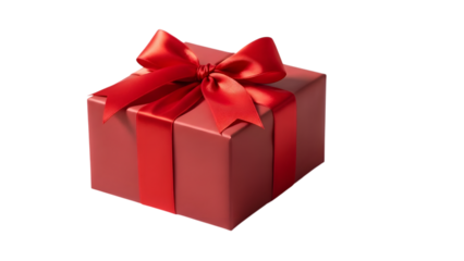 Red gift box with red ribbon and bow isolated on transparent background