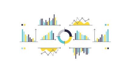 Business Data Visualization Infographic with Colorful Charts and Graphs