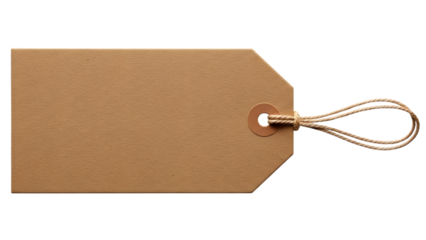 Brown paper gift tag with string isolated on a transparent background 1