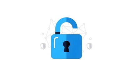 Secure Lock Icon with Shield and Network Protection Symbols