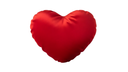 A plush red heart pillow sits against transparent background