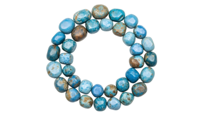 Circle of blue and brown tumbled stones isolated on a transparent background beads