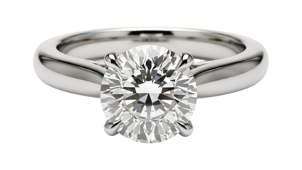 Sparkling diamond engagement ring in white gold on transparent background