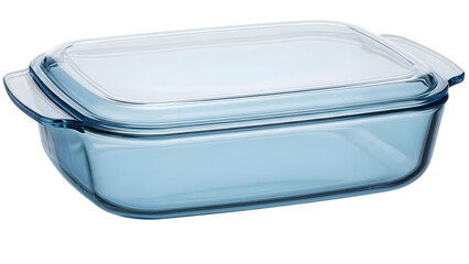 Clear glass baking dish with lid isolated on a transparent background rectangular