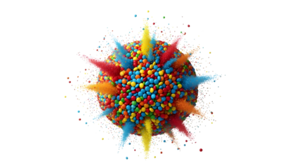 Colorful candy explosion on black isolated on a transparent background sweets sugar