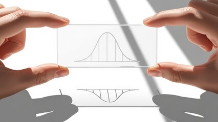 Hands Holding Transparent Sheet With Statistical Distribution Graphs.