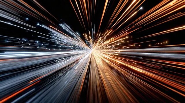 Abstract Data Flow: An artistic depiction of data transmission, using dynamic lines of light in shades of orange and blue to symbolize the seamless transfer of information.