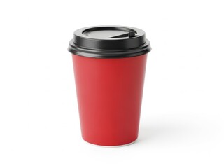 Red disposable coffee cup with lid isolated on white background