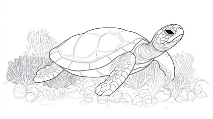 Fototapeta premium Detailed illustration of a sea turtle in its underwater habitat