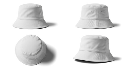 White Bucket Hat Mockup Set Isolated on White Background