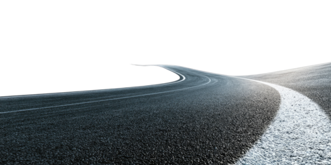Winding dark asphalt road with white lane marker curving into blackness
