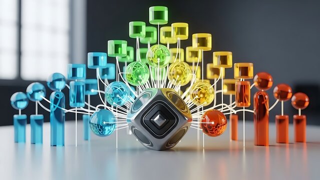 Abstract sculpture representing data processing - Powered by Adobe