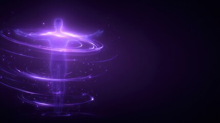 Abstract illustration of human figure enveloped in glowing energy dark background