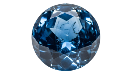 Large Round Cut Blue Diamond Gemstone isolated on a transparent background faceted luxury jewelry
