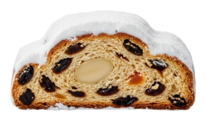 Festive stollen bread slice bakery food cozy isolated on transparent background