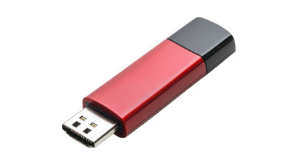 Two Red Metallic USB Flash Drives Crossed and Isolated on White Background