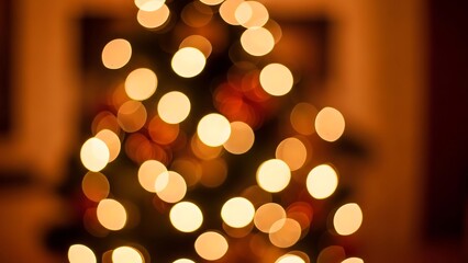 Abstract golden Christmas lights bokeh forming a soft glowing holiday background with warm festive mood and shallow depth of field