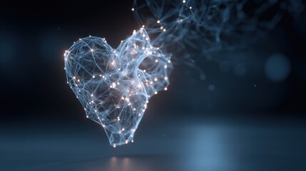 Abstract digital heart with connected lines and glowing nodes modern technology