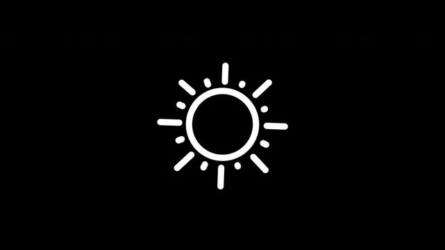 Animated sun icon with white outline, ideal for weather-related websites, presentations, and educational videos.