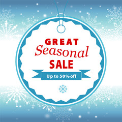 Editable text vector banner for year end sale promotion with snowflakes on winter background. Text is not outlined. Fonts are not included. Clean modern layout for websites ads and social media.