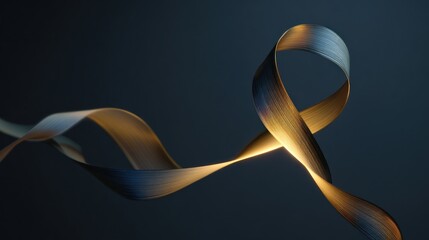 Abstract ribbon with metallic texture and light on dark background