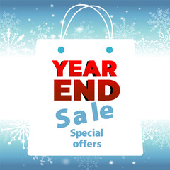 Editable text vector banner for year end sale promotion with snowflakes on winter background. Text is not outlined. Fonts are not included. Clean modern layout for websites ads and social media.