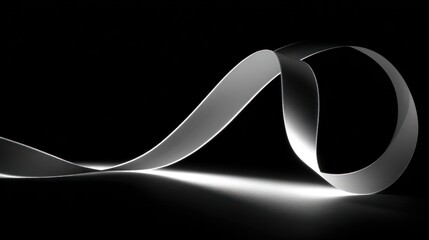 Abstract ribbon loop shape on black background with light and shadow effect