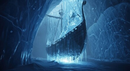 Ancient Viking Ship Frozen Solid Within a Glacial Ice Cave.