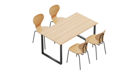 Isometric view of a dining room set with table and chairs isolated on white background