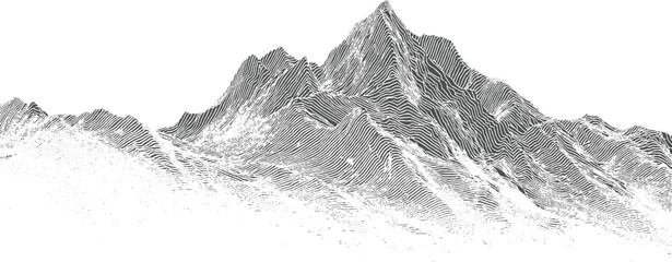 Abstract topographic map of a mountain range rendered in grayscale lines and dots © appl