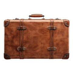 Vintage leather suitcase with straps and buckles, classic travel accessory