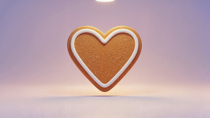 Obraz premium Heart-shaped gingerbread cookie on pastel background with soft lighting 